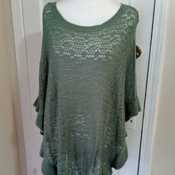 Roaman's Sweaters - ROAMAN'S Women's Crochet Look Knit Poncho (Size S / 12w) Sage Green Color